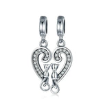 Silver Cat Charm <br> Cat Love in Sweet Heart - The Cat Paradise