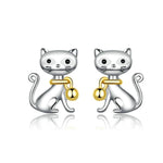 Silver Cat Earrings <br/> Kitty with bell - The Cat Paradise