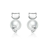 Silver Cat Earrings <br/> Cat Pearl - The Cat Paradise