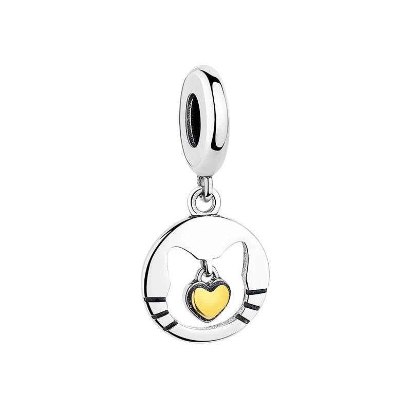 Silver Cat Charm <br> Yellow Heart - The Cat Paradise