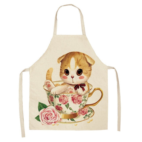 Cat Apron <br> Kitten in a cup of flowery tea - The Cat Paradise