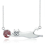 Silver Cat Necklace <br> Cat with a ball of wool - The Cat Paradise