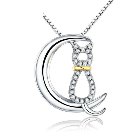 Silver Cat Necklace <br> Fashion Moon Cat - The Cat Paradise