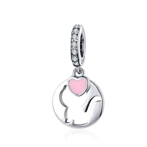 Silver Cat Charm <br> Enamel Heart Pendant - The Cat Paradise