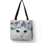 Cat Tote Bag <br> White cat with flowers - The Cat Paradise