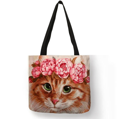 Cat Tote Bag <br> Pink flower - The Cat Paradise