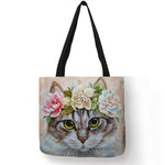 Cat Tote Bag <br> Cat with multicolor flowers - The Cat Paradise