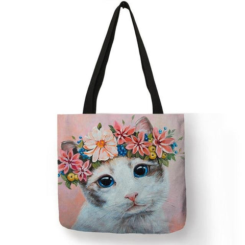 Cat Tote Bag <br> Cat red flowers - The Cat Paradise