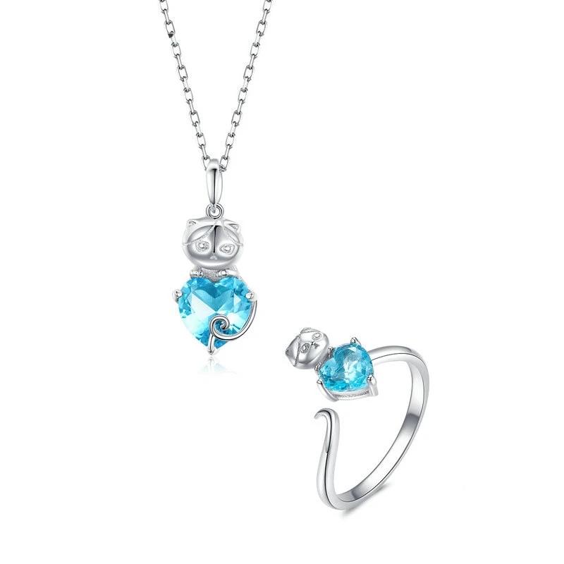 Cat Jewelry Set <br> Blue Heart Cat - The Cat Paradise