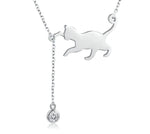 Silver Cat Necklace <br> Cat catching a wool ball - The Cat Paradise