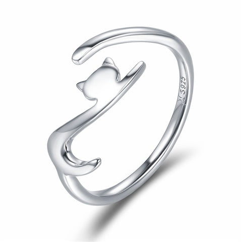 Silver Cat Ring <br/> Cat Stretching - The Cat Paradise