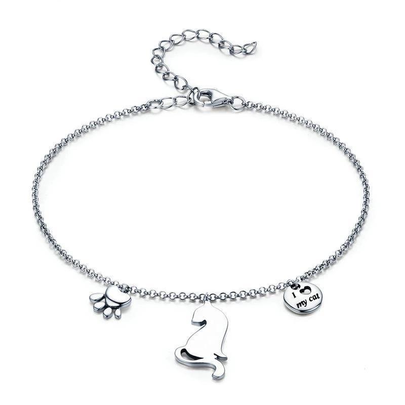 Silver Cat Bracelet - Cat Footprints Chain | The Cat Paradise