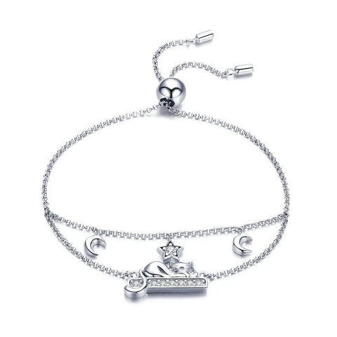 Silver Cat Bracelet - Cat Moon | The Cat Paradise