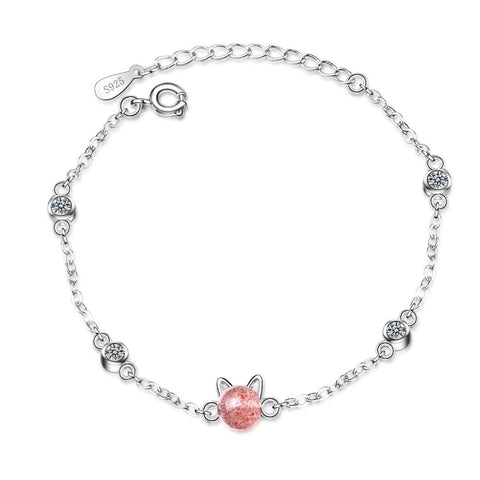 Silver Cat Bracelet - Pink Crystal | The Cat Paradise